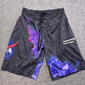 Buzz Aldrin NASA Board Shorts Mens Small Black Galaxy Space Print Swim